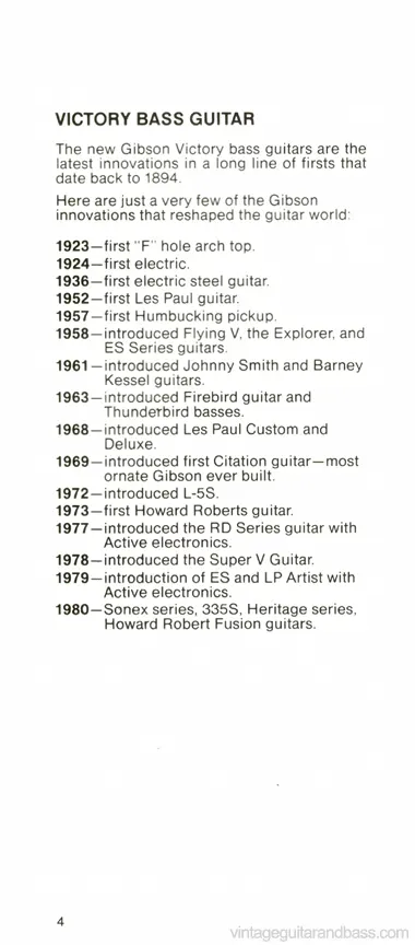 1981 Gibson Victory Bass owners manual, page 4