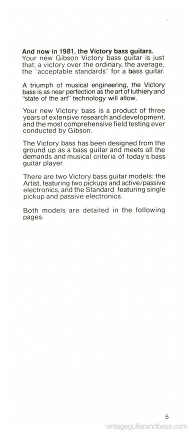 1981 Gibson Victory Bass owners manual, page 5