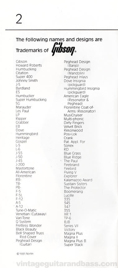 1981 Gibson Victory MV Owners Manual, page 2