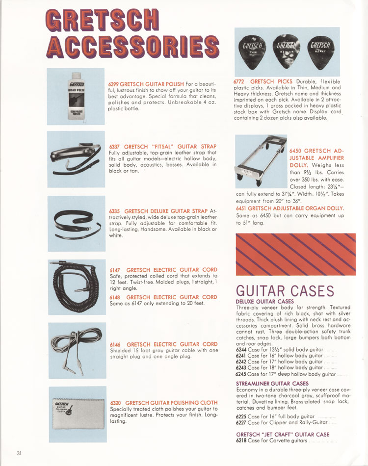 1968 Gretsch guitar catalog page 31 - Gretsch accessories