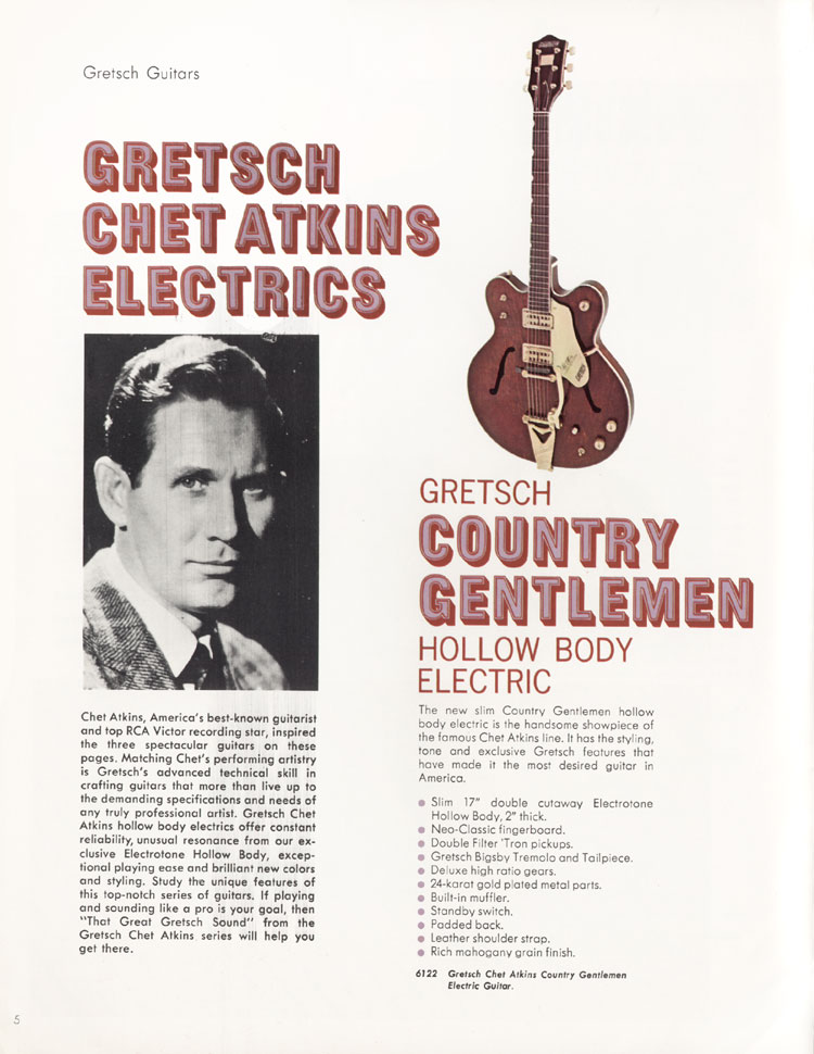 1968 Gretsch guitar catalog page 5 - details of the Gretsch Country Gentleman