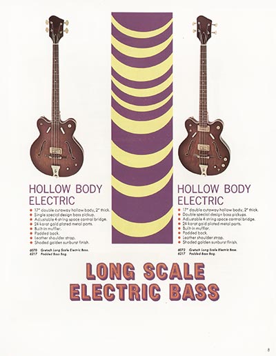 1968 Gretsch guitar catalog page 8 - Gretsch 6070 and 6072 hollow body basses