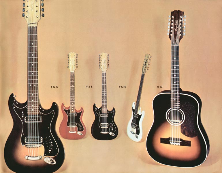 1966 Hagstrom guitar catalog page 11 - F-12S and H33 twelve string guitars