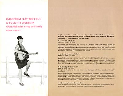 1966 Hagstrom guitar catalog page 12 - H11, H22, H45 and H45E acoustic guitars