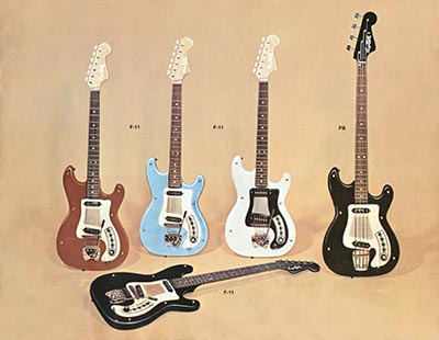1966 Hagstrom guitar catalog page 5 - F-11 guitar and F-B bass