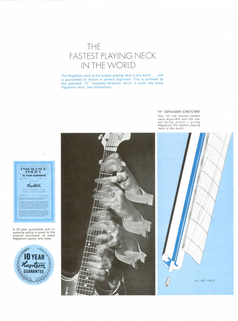1968 Hagstrom guitar catalog page 2. Hagstrom H expander-stretcher neck insert