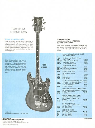1968 Hagstrom guitar catalog page 8 - Hagstrom F-800 eight string bass guitar