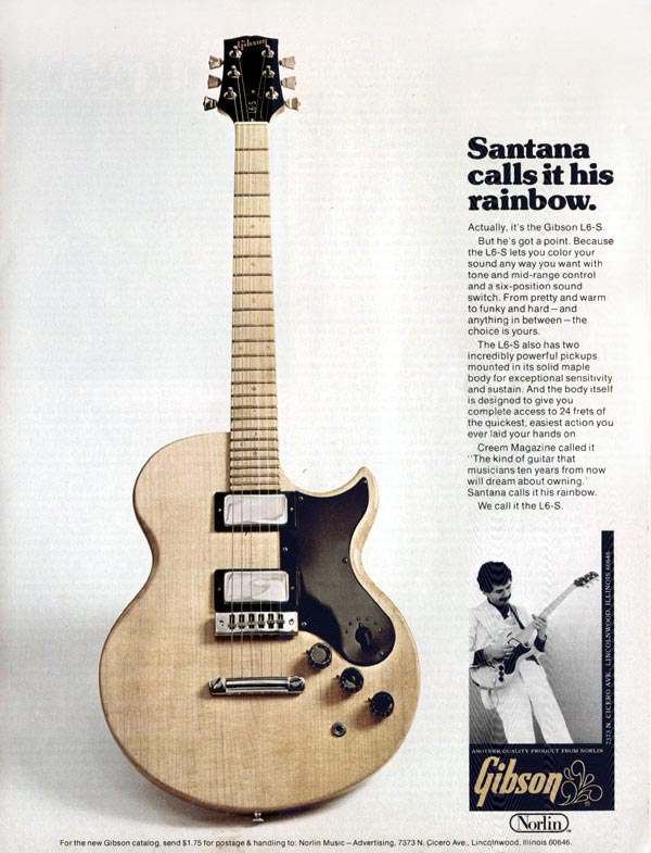 Gibson advertisement (1974) Santana Calls it His Rainbow