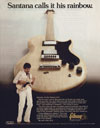1976 Gibson guitar advert for the L6-S, featuring Latin rock legend Carlos Santana