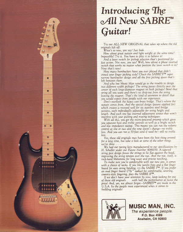 Music Man advertisement (1978) Introducing The All New Sabre Guitar