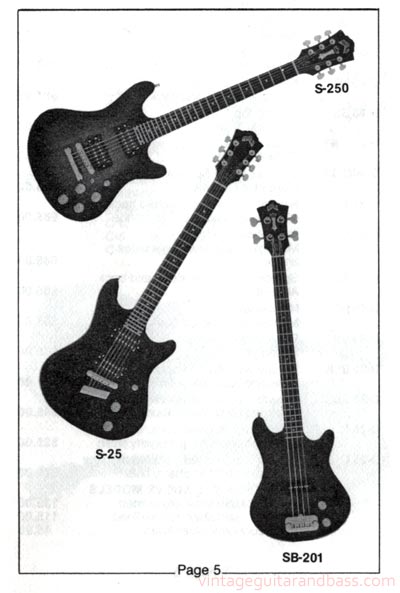 The Guild SB-201 bass, and S-25, S-250 guitars - from the September 1981 Guild price list