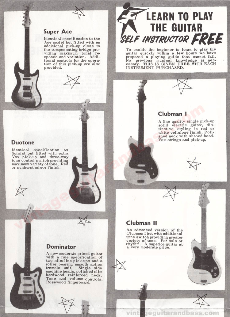 1962 Vox guitar catalog part 3 - details of the Vox Dominator, Duotone, Super Ace and Clubman