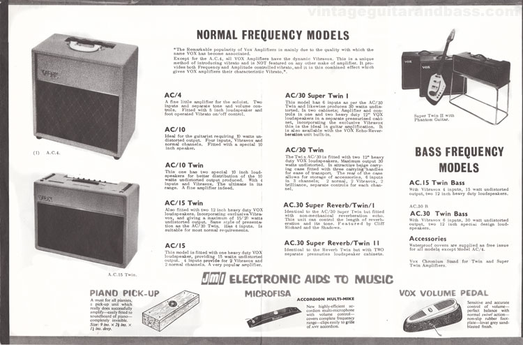 1962 Vox guitar catalog page 9 - Vox amps: AC4, AC10, AC15, AC30