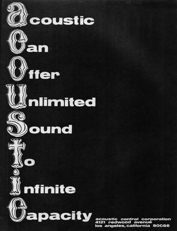 Acoustic advertisement (1970) Acoustic Can Offer Unlimited Sound To Infinite Capacity