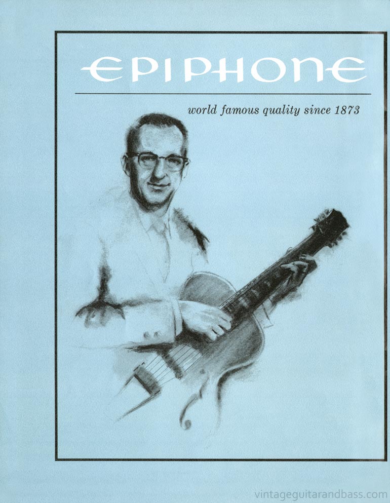 1961 Epiphone full line catalog page 2:  A portrait of Epiphone endorsing artist George van Epps