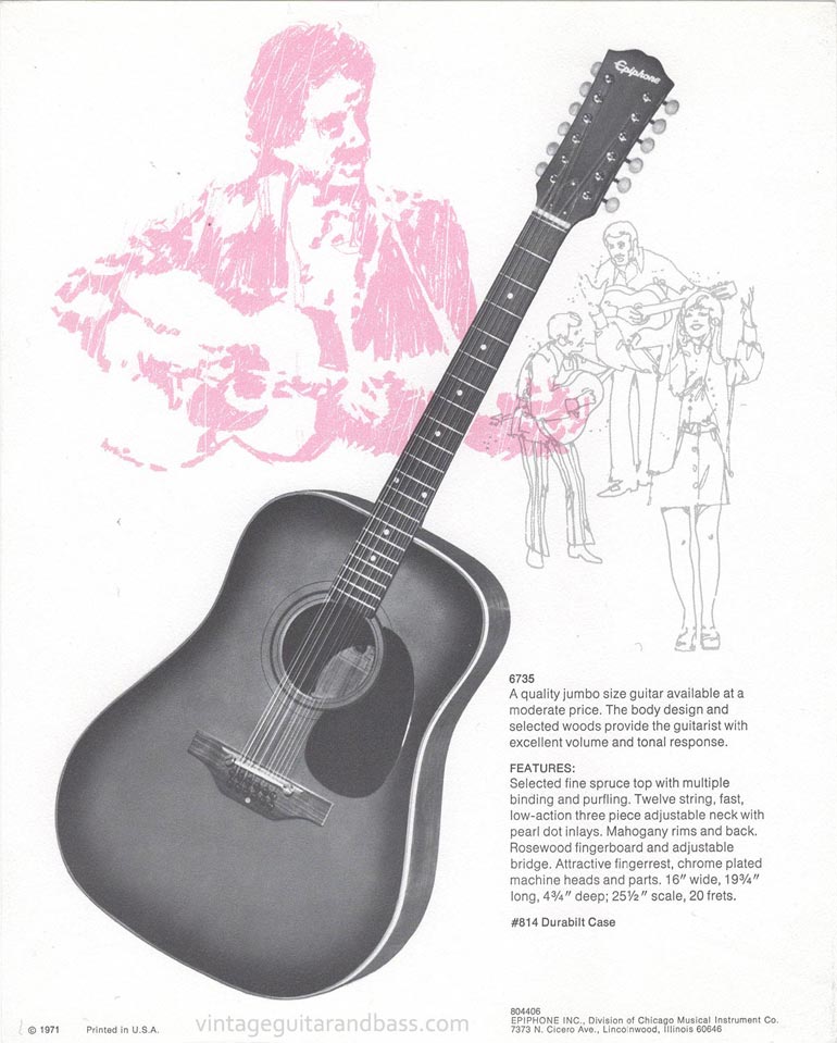1971 Pick Epiphone brochure - Epiphone 6735 12-string jumbo acoustic guitar