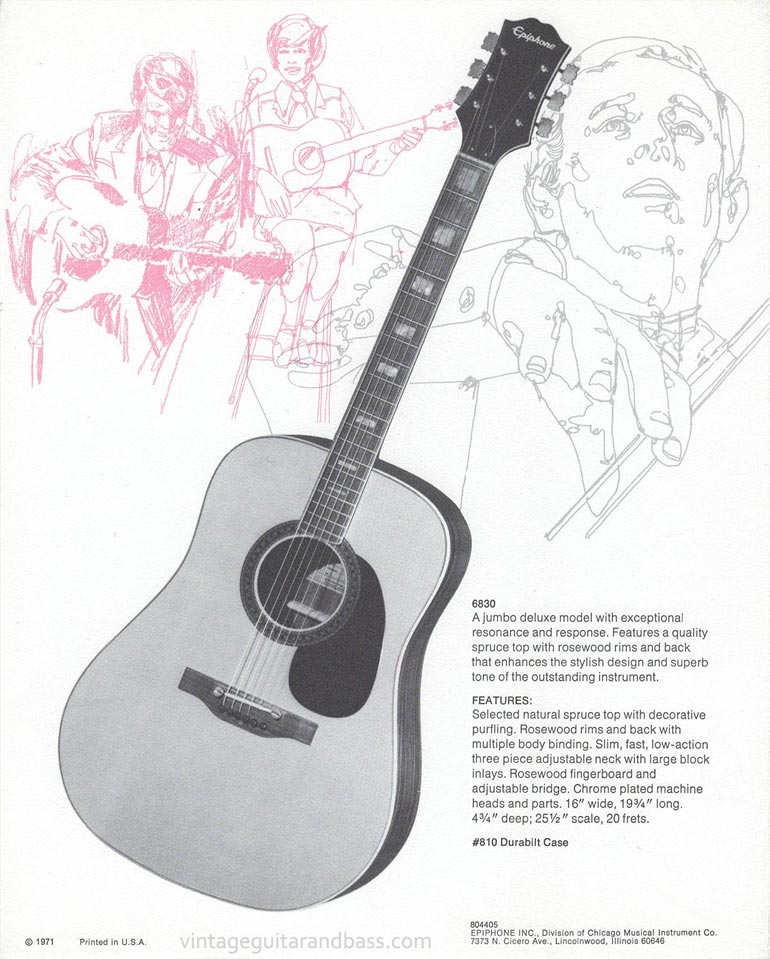 1971 Pick Epiphone brochure - Epiphone 6830 jumbo flattop acoustic guitar