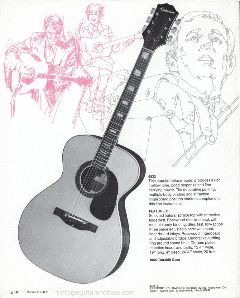 1971 Pick Epiphone brochure - 6832 flattop acoustic guitar