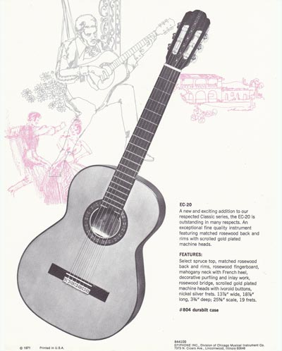 1971 Epiphone loose leaf "Pick Epiphone" brochure, EC-20 classic acoustic guitar