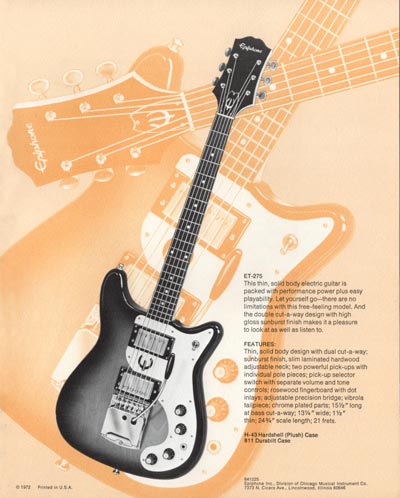 1971 Epiphone loose leaf "Pick Epiphone" brochure, ET-275 solid body electric guitar