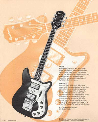 1971 Epiphone loose leaf "Pick Epiphone" brochure, solid body electric guitar