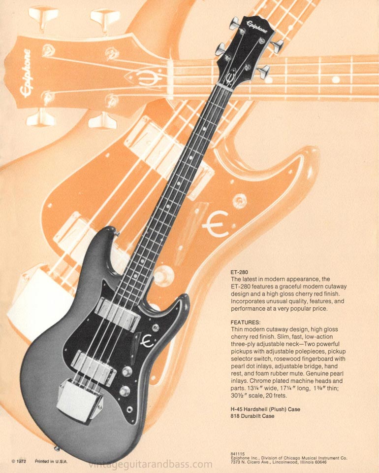 1971 Pick Epiphone brochure - Epiphone ET-280 solid body electric bass