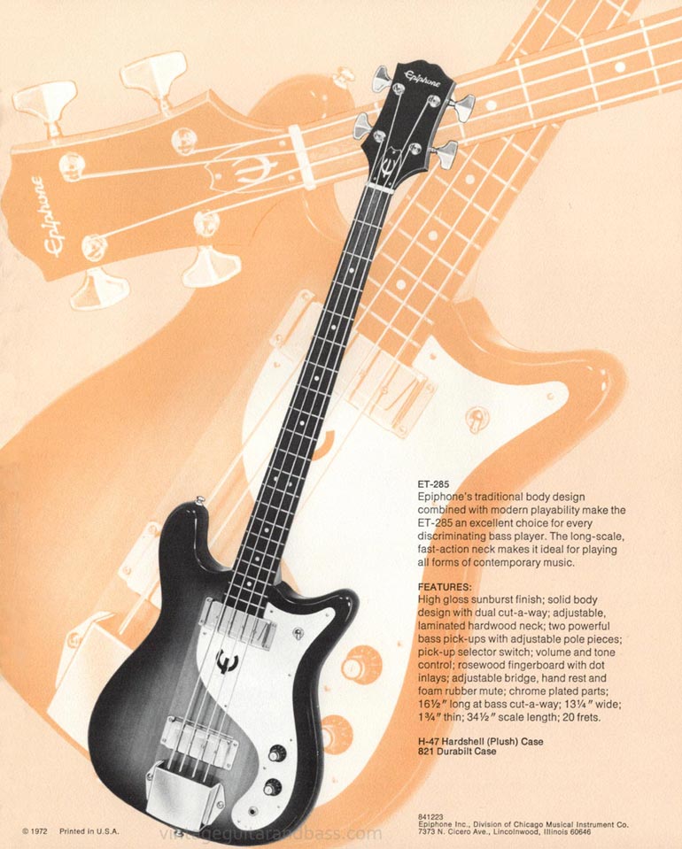 1971 Pick Epiphone brochure - Epiphone ET-285 solid body electric bass
