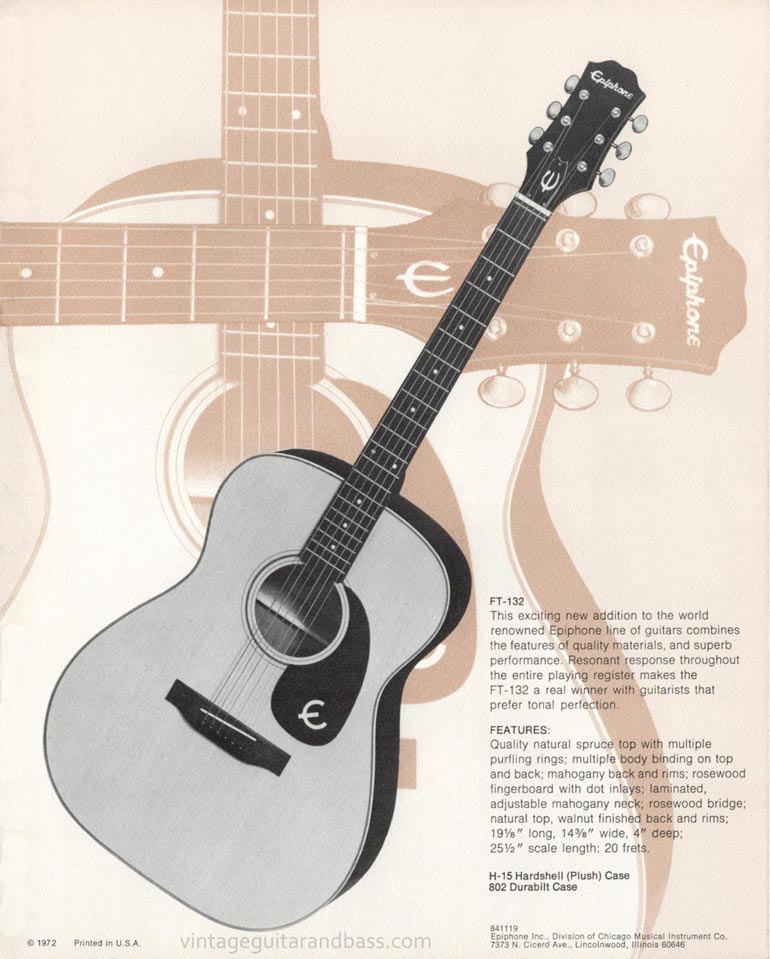 1971 Pick Epiphone brochure - Epiphone FT-132 classic acoustic guitar