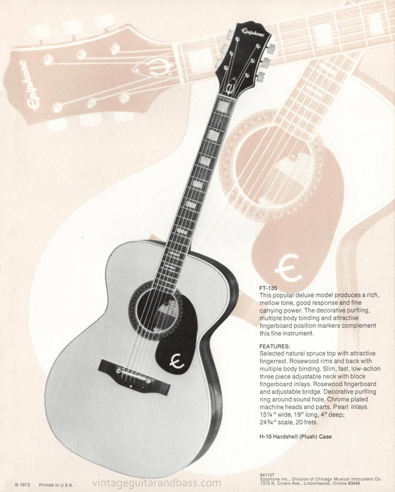 1971 Pick Epiphone brochure - Epiphone FT-135 flattop acoustic guitar