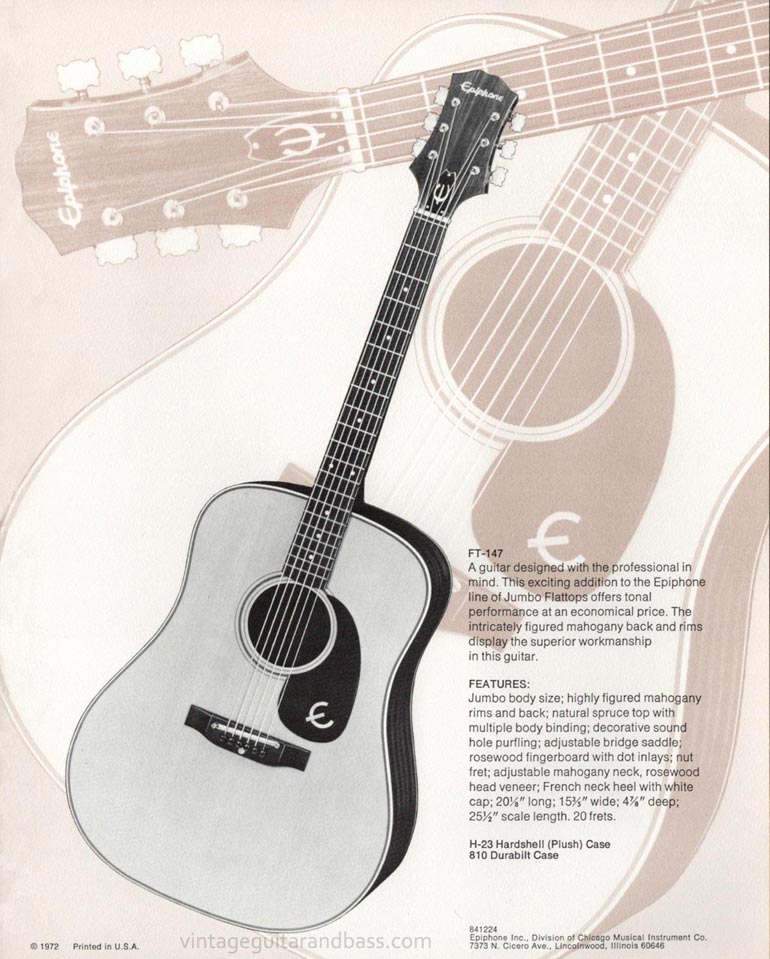 1971 Pick Epiphone brochure - Epiphone FT-147 jumbo flattop acoustic guitar