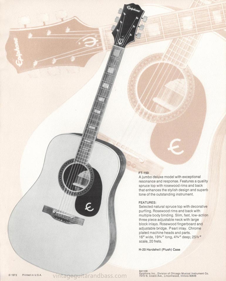 1971 Pick Epiphone brochure - Epiphone FT-150 jumbo flattop acoustic guitar