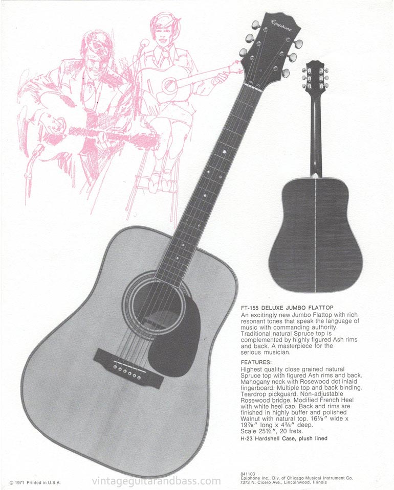 1971 Pick Epiphone brochure - Epiphone FT-155 deluxe jumbo flattop acoustic guitar