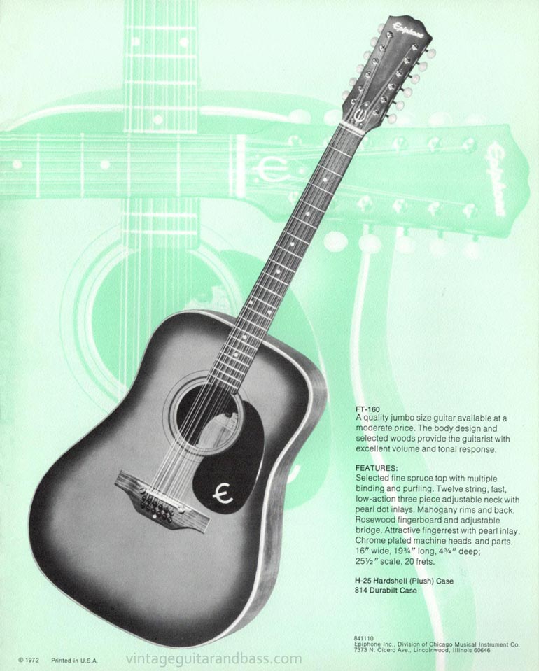 1971 Pick Epiphone brochure - Epiphone FT-160 12-string jumbo acoustic guitar