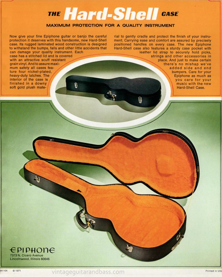 1971 'Pick Epiphone' Guitar and Bass Catalog. Hard Shell Case Insert >>  Vintage Guitar and Bass
