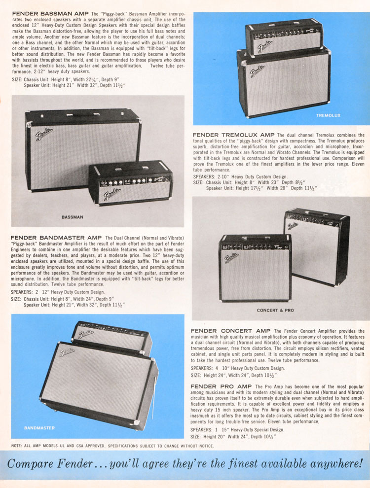1964 1965 Fender guitar catalog page 5 - Fender Bassman, Bandmaster, Tremolux, Concert and Pro