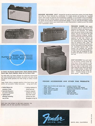 1964 1965 Fender guitar catalog page 8 - Fender cases, amp covers, strings and reverb unit