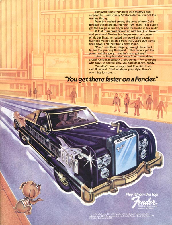 Fender advertisement (1974) You Get There Faster on a Fender