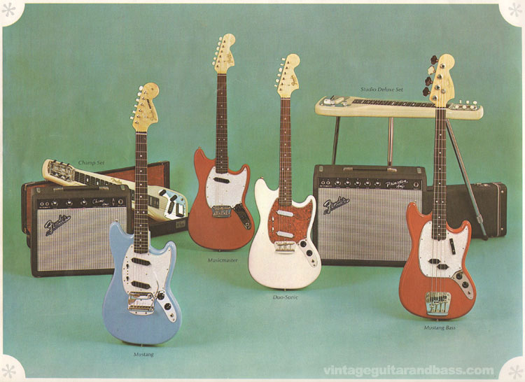 Image of the Fender Mustang, Musicmaster, Duo Sonic, Mustang bass, Champ and Studio Deluxe sets - 1966-67 Fender catalog - page 14