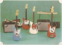 1966/67 Fender Musical Instruments catalog - page 14 - Image of the Fender Mustang, Musicmaster, Duo Sonic, Mustang bass, Champ and Studio Deluxe sets