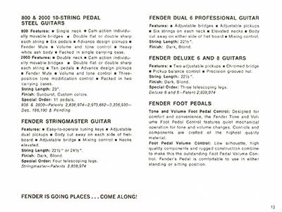 1968 Fender guitar and bass catalog page 15 - Fender 2-neck Stringmaster, Pedal 800, Pedal 2000, Deluxe 6
