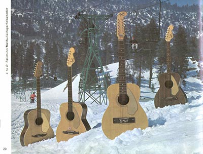 1968 Fender guitar and bass catalog page 22 - Fender Palomino, Malibu, Villager and Newporter acoustic guitars
