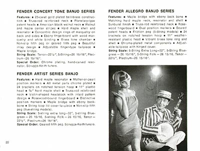 1968 Fender guitar and bass catalog page 24 - Fender Concert Tone, Artist and Allegro banjo