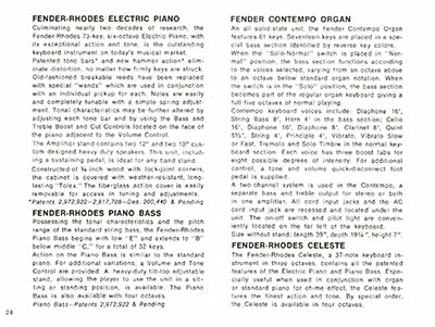 1968 Fender guitar and bass catalog page 26 - Fender-Rhodes Piano, Piano Bass, Celeste and Fender Contempo Organ