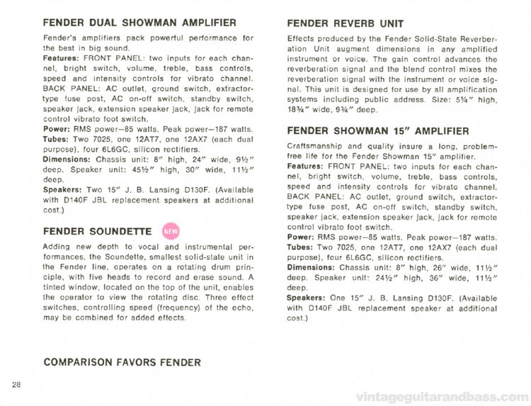 Fender Dual Showman, Reverb Unit, Soundette, 15" Amplifier - page 30