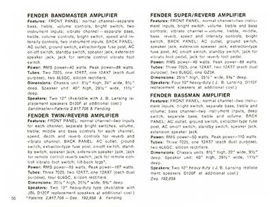 1968 Fender guitar and bass catalog page 32 - Fender Bandmaster, Super Reverb, Twin Reverb and Bassman amplifiers