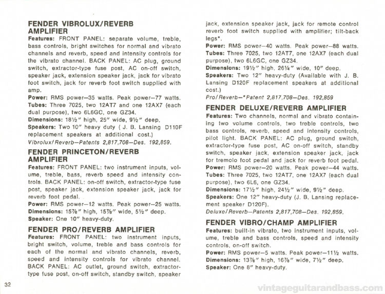 Fender Vibrolux, Princeton, Pro, Deluxe and Vibro/Champ amplifiers - 1968 Fender catalog - page 34