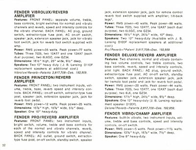 1968 Fender guitar and bass catalog page 34 - Fender Vibrolux, Princeton, Pro, Deluxe, Vibro/Champ