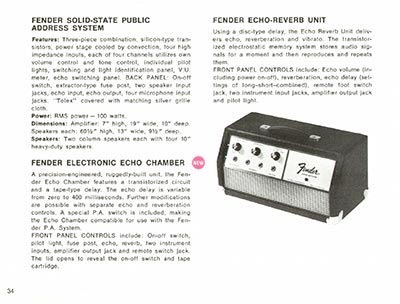 1968 Fender guitar and bass catalog page 36 - Fender Solid State PA, Electronic Echo Chamber, Echo Reverb