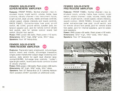 1968 Fender guitar and bass catalog page 40 - Fender Solid-State Super/Reverb, Pro/Reverb, Twin/Reverb Amplifiers