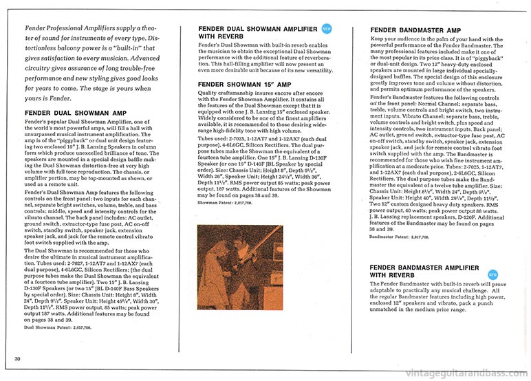 1969 Fender catalog, page 30 - Fender Dual Showman, Dual Showman Reverb, Bandmaster and Bandmaster Reverb